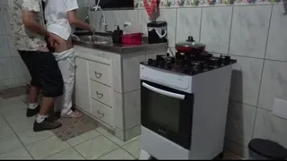 Maid had her ass used while washing dishes.