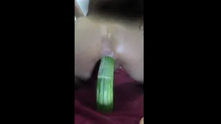 A Tunisian Arab boy pleasures his anus with a large cucumber XXL